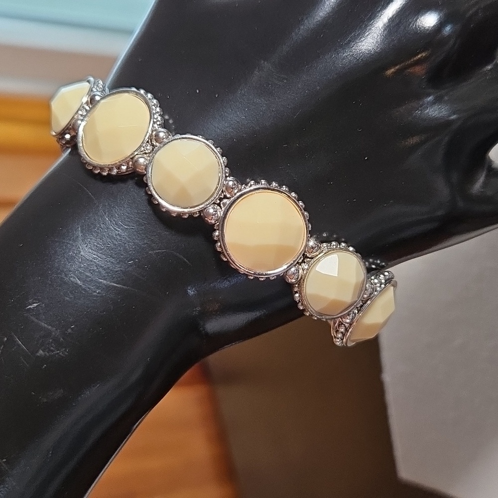 Napier Cream & Silver Stretch Bracelet